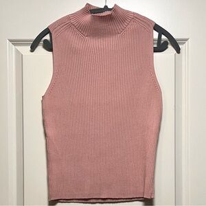 EUC Banana Republic Ribbed Sleeveless Mock Neck Sweater Chic Cotton Rose Pink L